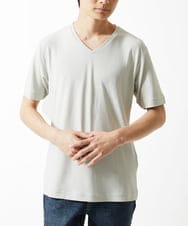 MKKGA59050 MK MICHEL KLEIN HOMME(MKミッシェルクランオム) 【接触冷感 / ひんやり】VネックTシャツ / スリップウエーブジャガード アイボリー
