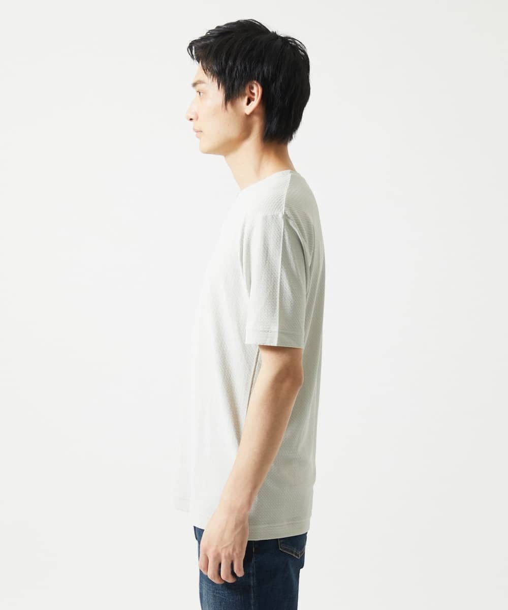 MKKGA59050 MK MICHEL KLEIN HOMME(MKミッシェルクランオム) 【接触冷感 / ひんやり】VネックTシャツ / スリップウエーブジャガード アイボリー