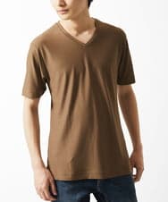 MKKGA59050 MK MICHEL KLEIN HOMME(MKミッシェルクランオム) 【接触冷感 / ひんやり】VネックTシャツ / スリップウエーブジャガード ブラウン