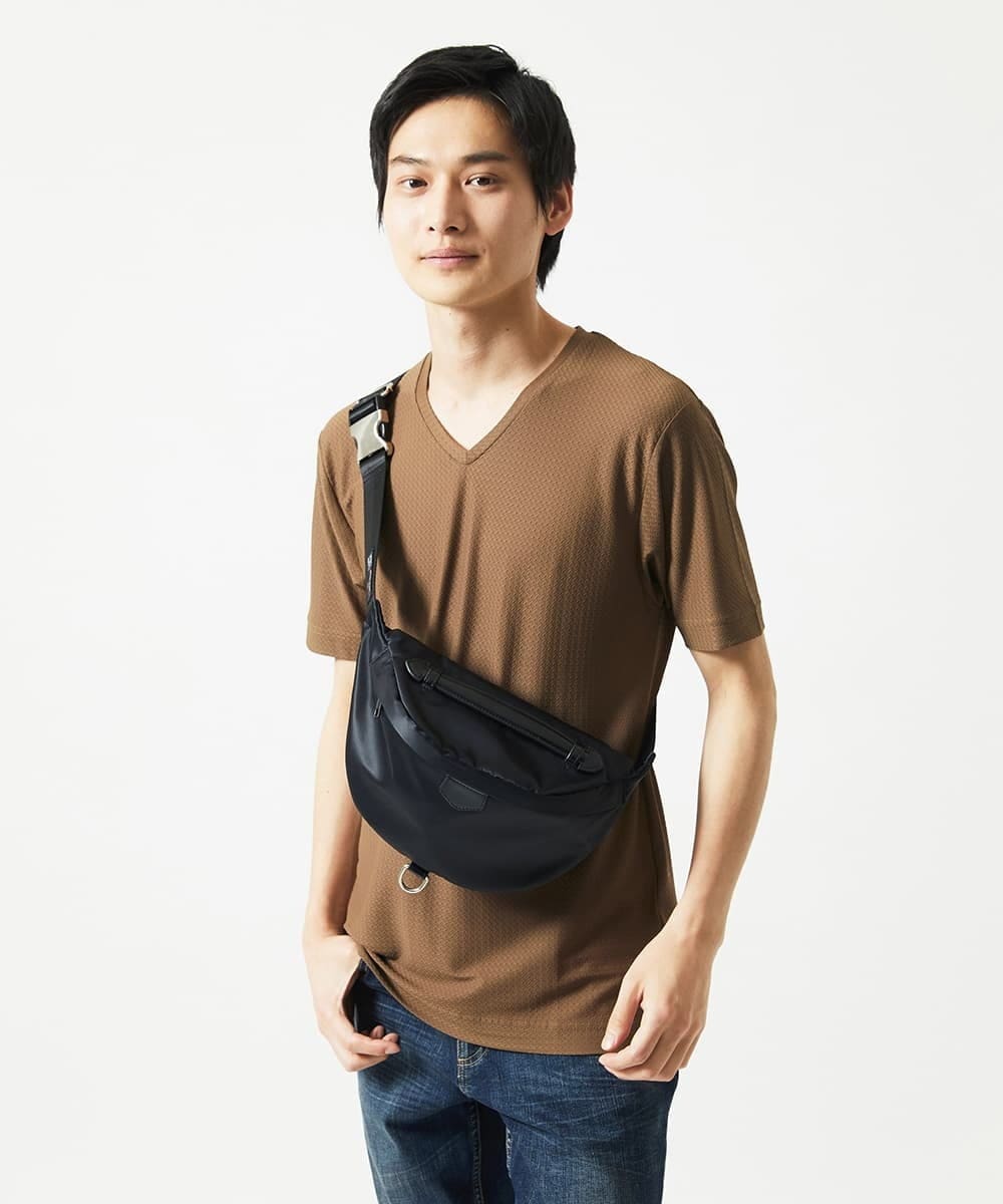 MKKGA59050 MK MICHEL KLEIN HOMME(MKミッシェルクランオム) 【接触冷感 / ひんやり】VネックTシャツ / スリップウエーブジャガード ブラウン