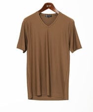 MKKGA59050 MK MICHEL KLEIN HOMME(MKミッシェルクランオム) 【接触冷感 / ひんやり】VネックTシャツ / スリップウエーブジャガード ブラウン