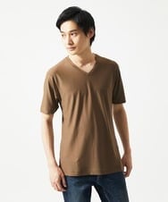 MKKGA59050 MK MICHEL KLEIN HOMME(MKミッシェルクランオム) 【接触冷感 / ひんやり】VネックTシャツ / スリップウエーブジャガード ブラウン