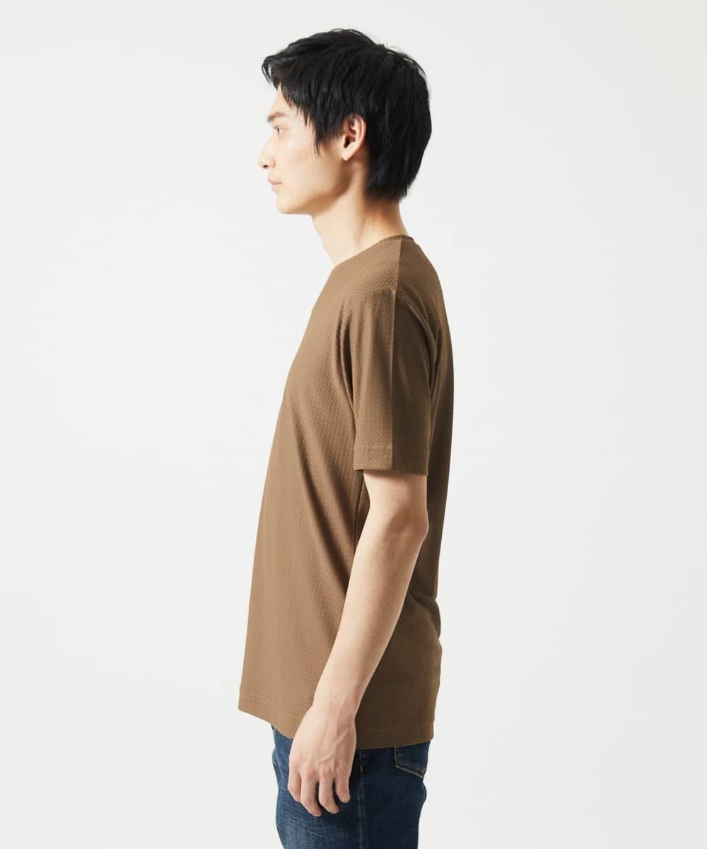 MKKGA59050 MK MICHEL KLEIN HOMME(MKミッシェルクランオム) 【接触冷感 / ひんやり】VネックTシャツ / スリップウエーブジャガード ブラウン