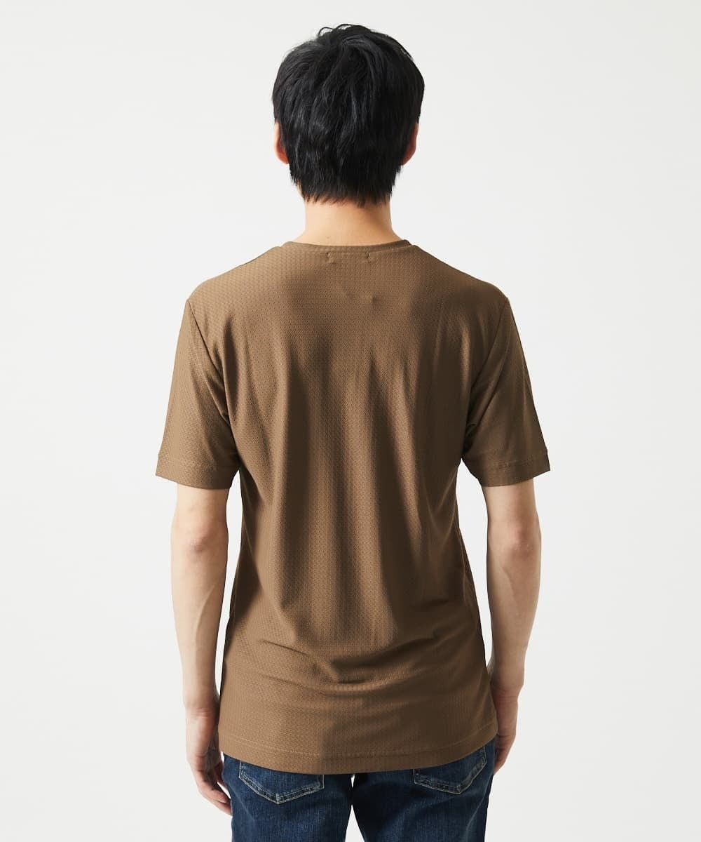 MKKGA59050 MK MICHEL KLEIN HOMME(MKミッシェルクランオム) 【接触冷感 / ひんやり】VネックTシャツ / スリップウエーブジャガード ブラウン