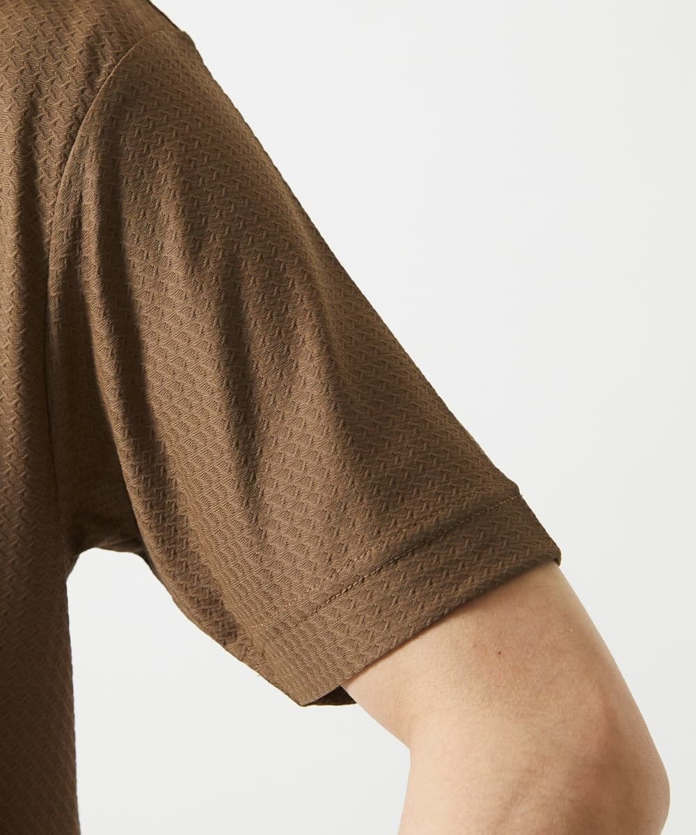 MKKGA59050 MK MICHEL KLEIN HOMME(MKミッシェルクランオム) 【接触冷感 / ひんやり】VネックTシャツ / スリップウエーブジャガード ブラウン