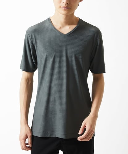 MKKGA59050  【接触冷感 / ひんやり】VネックTシャツ / スリップウエーブジャガード