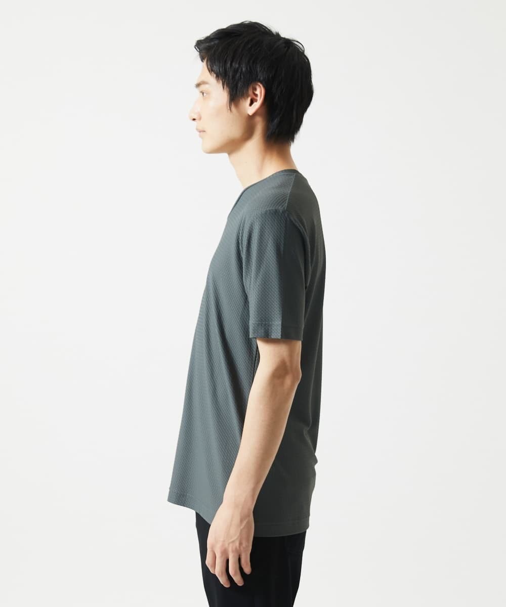 MKKGA59050 MK MICHEL KLEIN HOMME(MKミッシェルクランオム) 【接触冷感 / ひんやり】VネックTシャツ / スリップウエーブジャガード ダークグレー