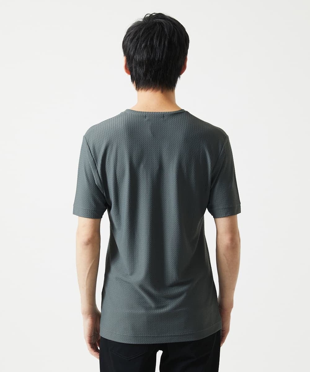 MKKGA59050 MK MICHEL KLEIN HOMME(MKミッシェルクランオム) 【接触冷感 / ひんやり】VネックTシャツ / スリップウエーブジャガード ダークグレー