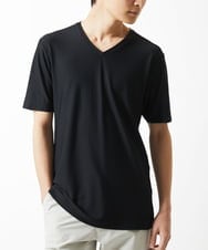 MKKGA59050 MK MICHEL KLEIN HOMME(MKミッシェルクランオム) 【接触冷感 / ひんやり】VネックTシャツ / スリップウエーブジャガード ブラック