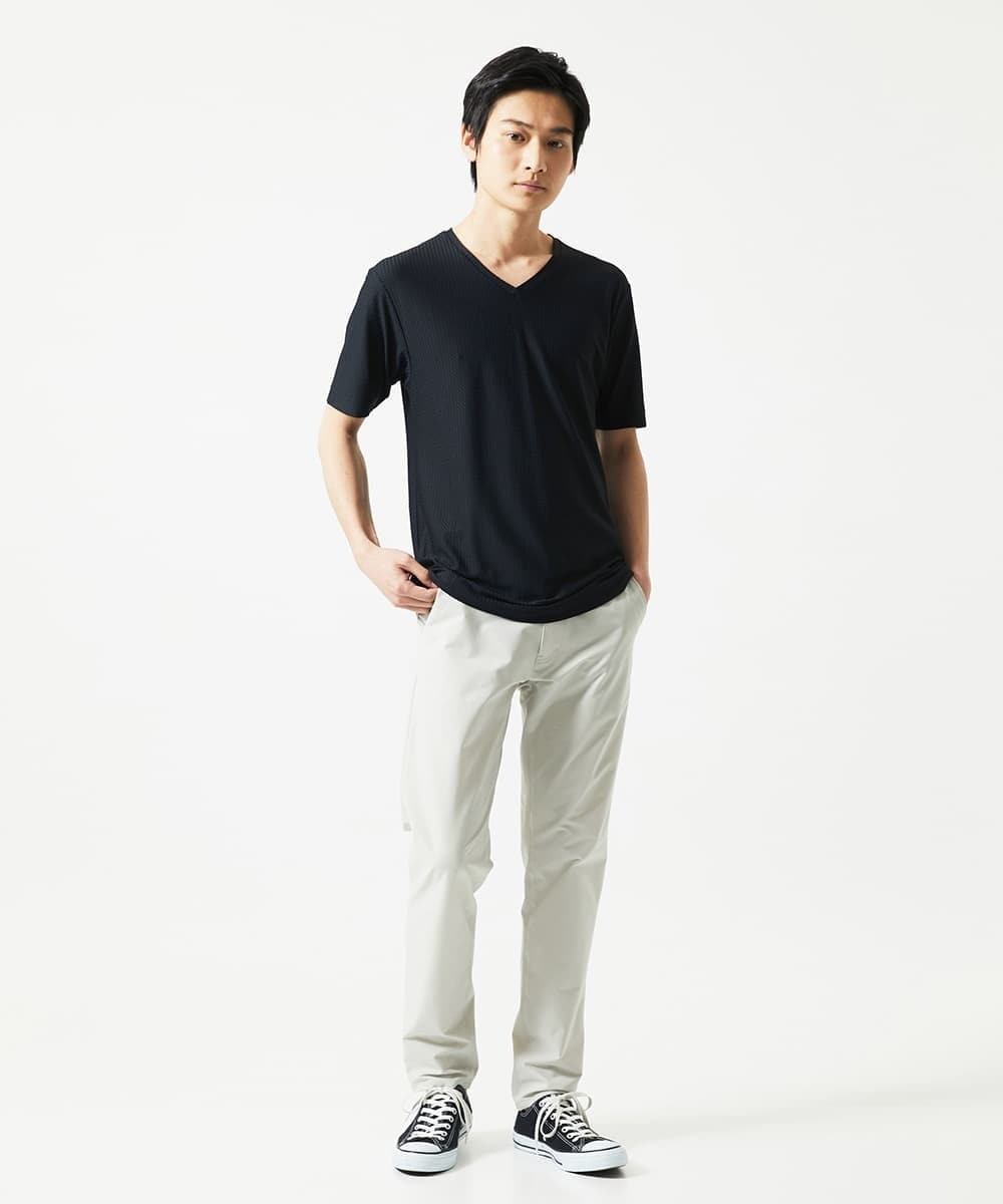 MKKGA59050 MK MICHEL KLEIN HOMME(MKミッシェルクランオム) 【接触冷感 / ひんやり】VネックTシャツ / スリップウエーブジャガード ブラック