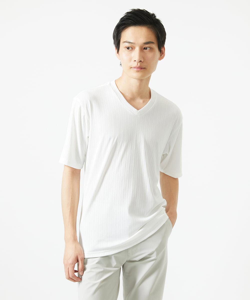 MKKGA65050 MK MICHEL KLEIN HOMME(MKミッシェルクランオム) Tシャツ / ランダムストライプテレコ ホワイト