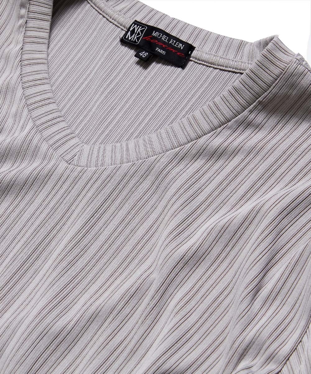 MKKGA65050 MK MICHEL KLEIN HOMME(MKミッシェルクランオム) Tシャツ / ランダムストライプテレコ グレー