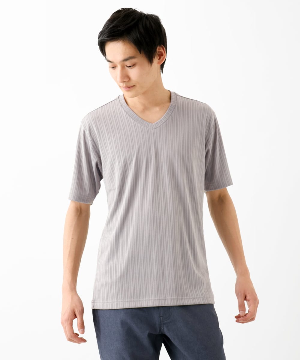 MKKGA65050 MK MICHEL KLEIN HOMME(MKミッシェルクランオム) Tシャツ / ランダムストライプテレコ グレー