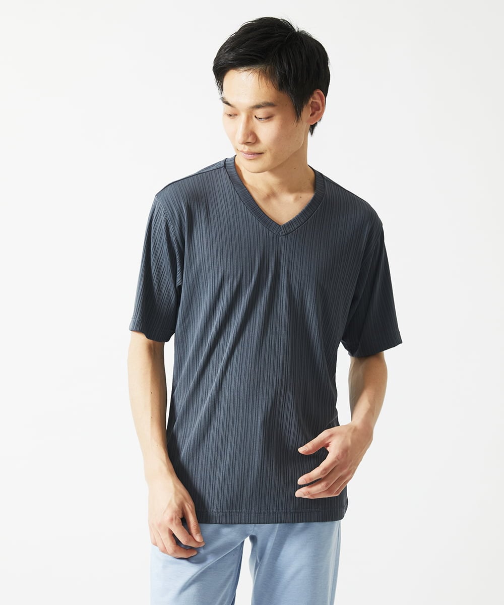 MKKGA65050 MK MICHEL KLEIN HOMME(MKミッシェルクランオム) Tシャツ / ランダムストライプテレコ ダークグレー