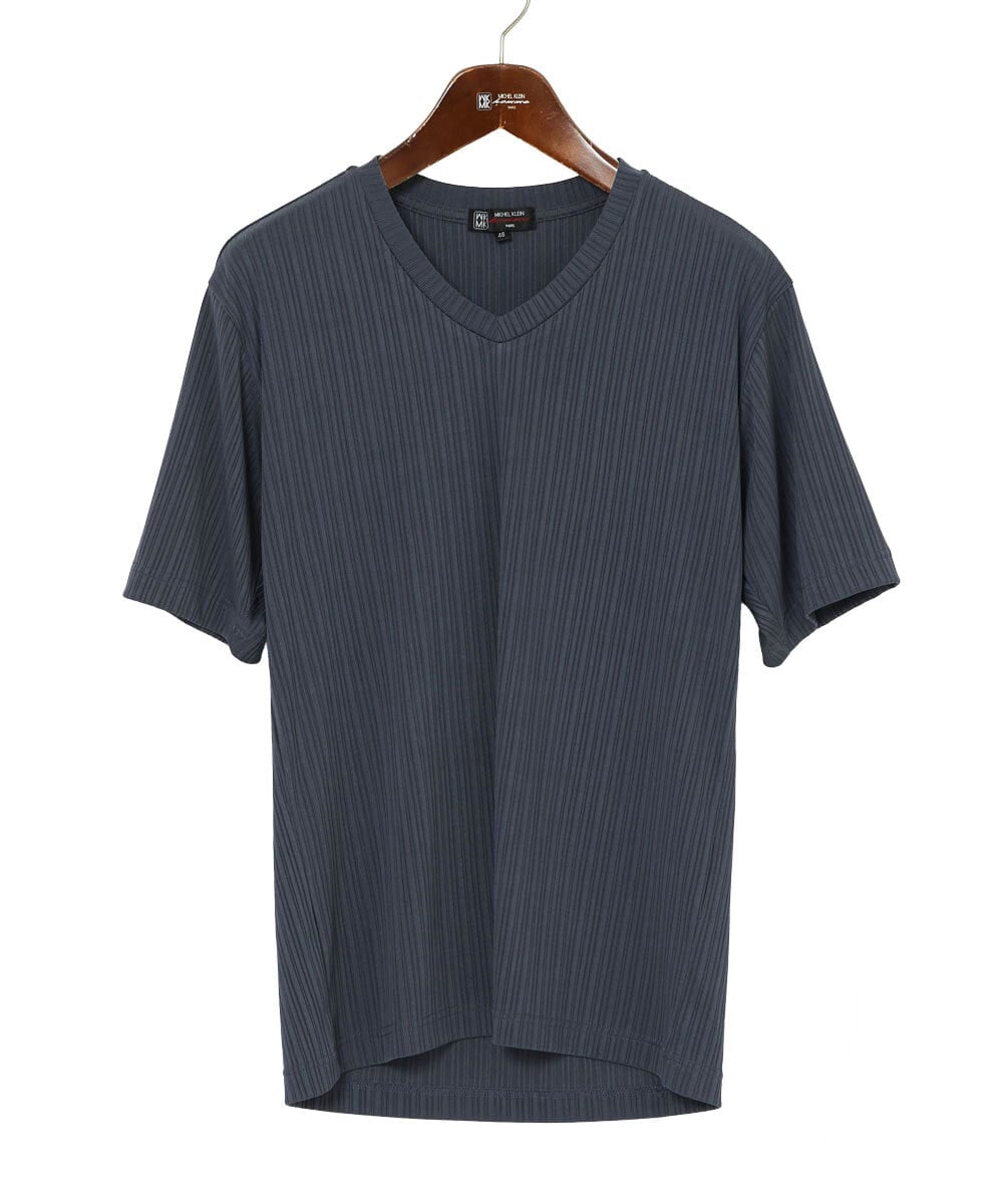 MKKGA65050 MK MICHEL KLEIN HOMME(MKミッシェルクランオム) Tシャツ / ランダムストライプテレコ ダークグレー
