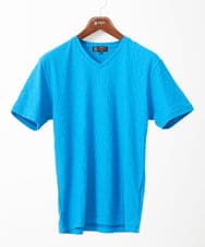 MKKGA70059 MK MICHEL KLEIN HOMME(MKミッシェルクランオム) へリンボンVネック半袖Tシャツ ブルー(55)