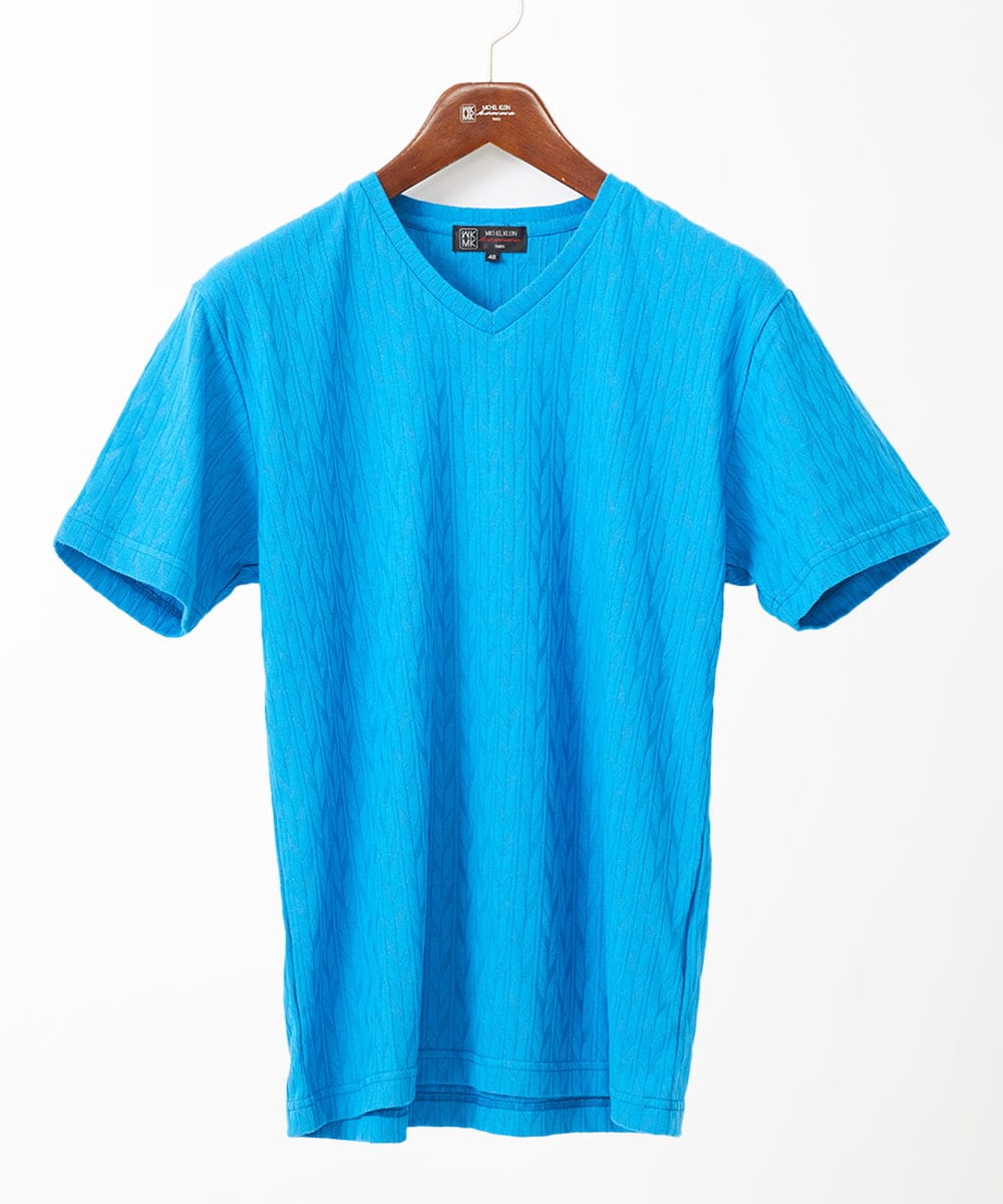 MKKGA70059 MK MICHEL KLEIN HOMME(MKミッシェルクランオム) へリンボンVネック半袖Tシャツ ブルー(55)