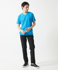 MKKGA70059 MK MICHEL KLEIN HOMME(MKミッシェルクランオム) へリンボンVネック半袖Tシャツ ブルー(55)