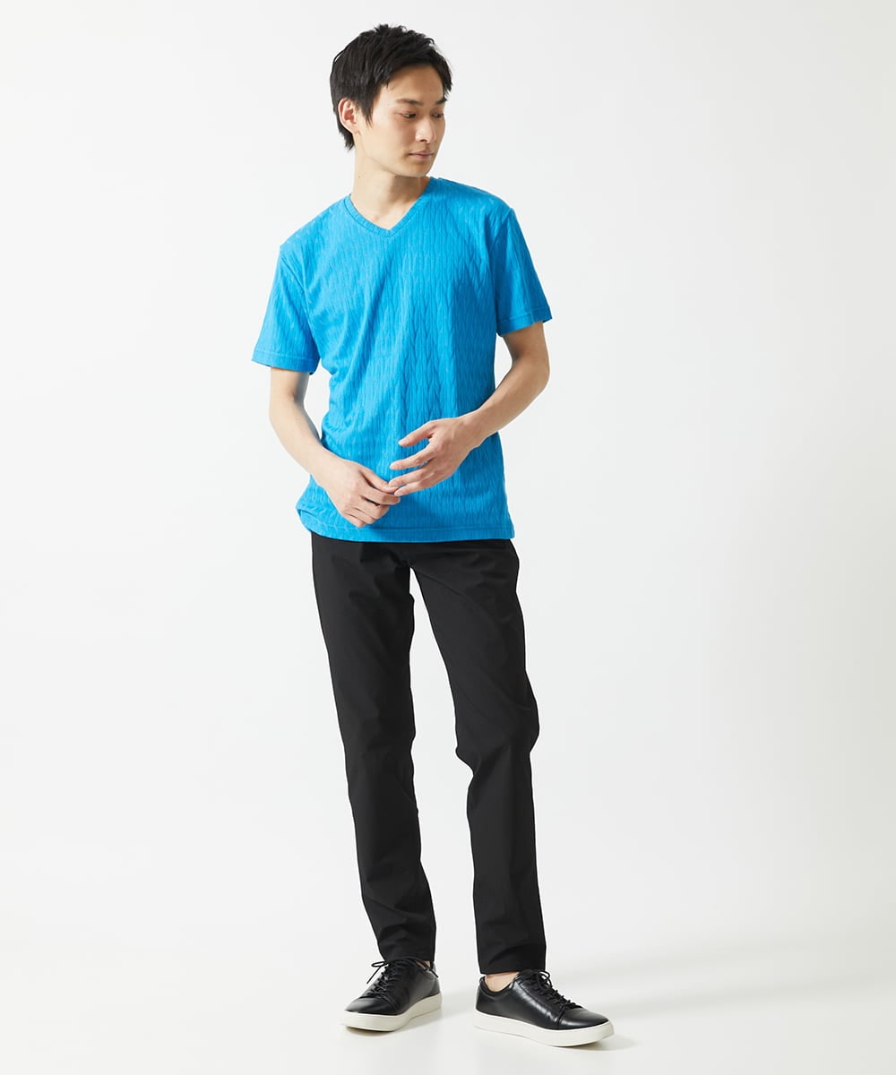 MKKGA70059 MK MICHEL KLEIN HOMME(MKミッシェルクランオム) へリンボンVネック半袖Tシャツ ブルー(55)