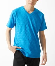 MKKGA70059 MK MICHEL KLEIN HOMME(MKミッシェルクランオム) へリンボンVネック半袖Tシャツ ブルー(55)