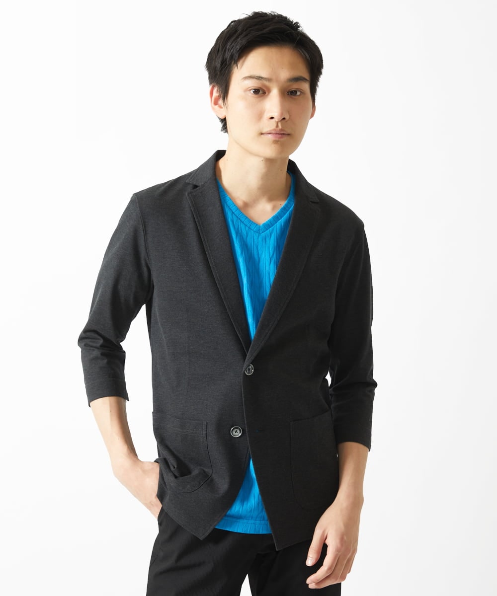 MKKGA70059 MK MICHEL KLEIN HOMME(MKミッシェルクランオム) へリンボンVネック半袖Tシャツ ブルー(55)