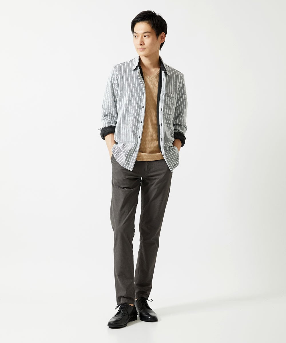 MKKGA70059 MK MICHEL KLEIN HOMME(MKミッシェルクランオム) へリンボンVネック半袖Tシャツ ベージュ(82)