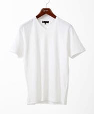 MKKGA70059 MK MICHEL KLEIN HOMME(MKミッシェルクランオム) へリンボンVネック半袖Tシャツ ホワイト(90)