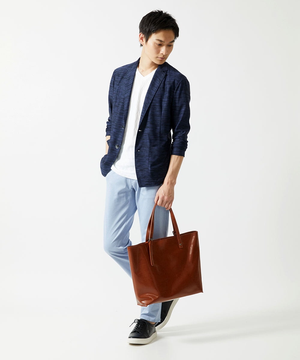 MKKGA70059 MK MICHEL KLEIN HOMME(MKミッシェルクランオム) へリンボンVネック半袖Tシャツ ホワイト(90)