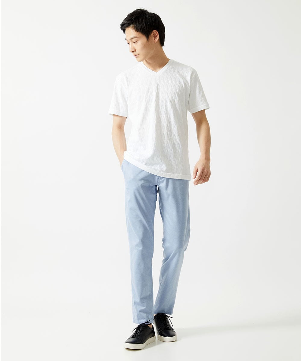 MKKGA70059 MK MICHEL KLEIN HOMME(MKミッシェルクランオム) へリンボンVネック半袖Tシャツ ホワイト(90)