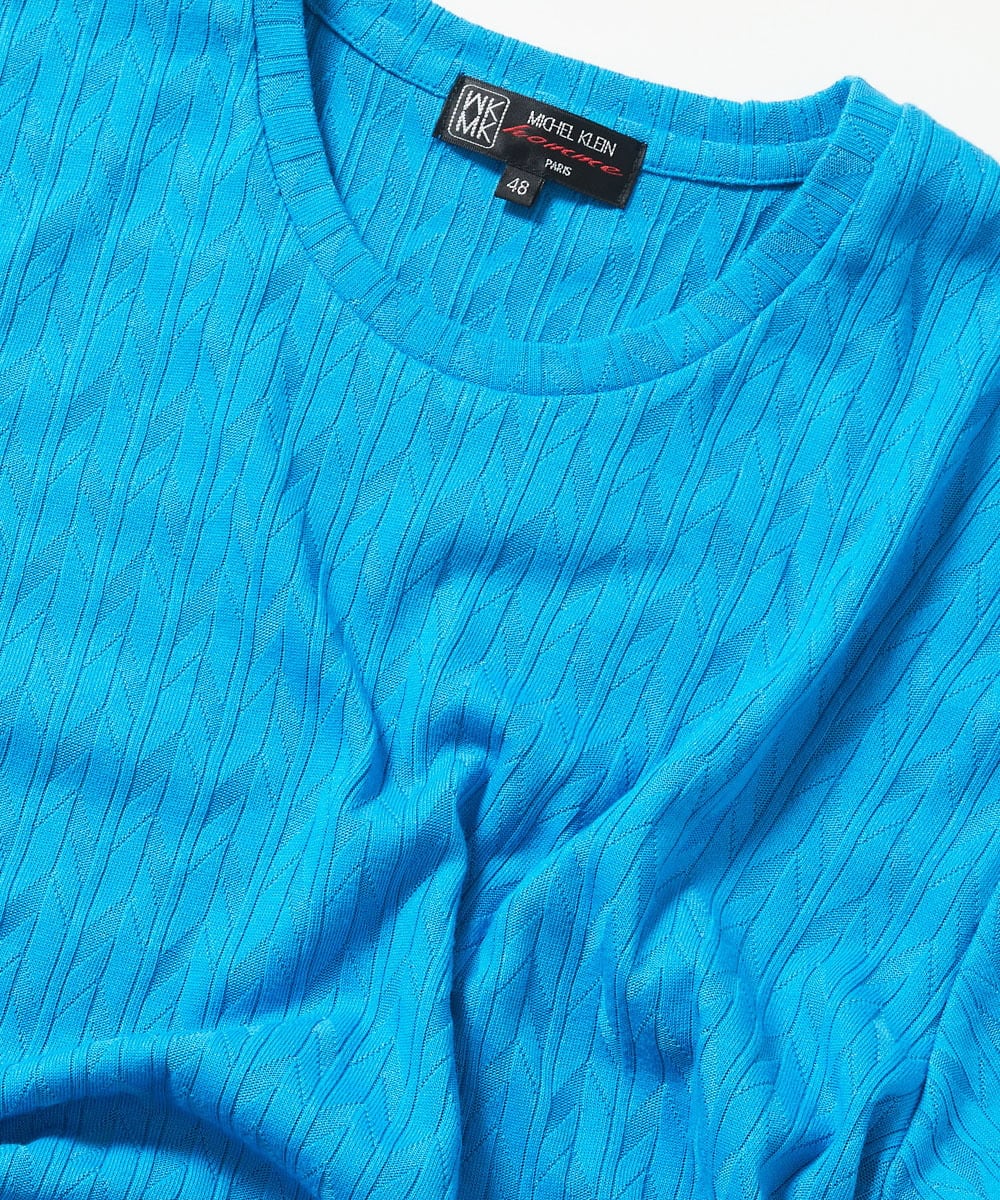 MKKGA71059 MK MICHEL KLEIN HOMME(MKミッシェルクランオム) へリンボン クルーネックTシャツ ブルー