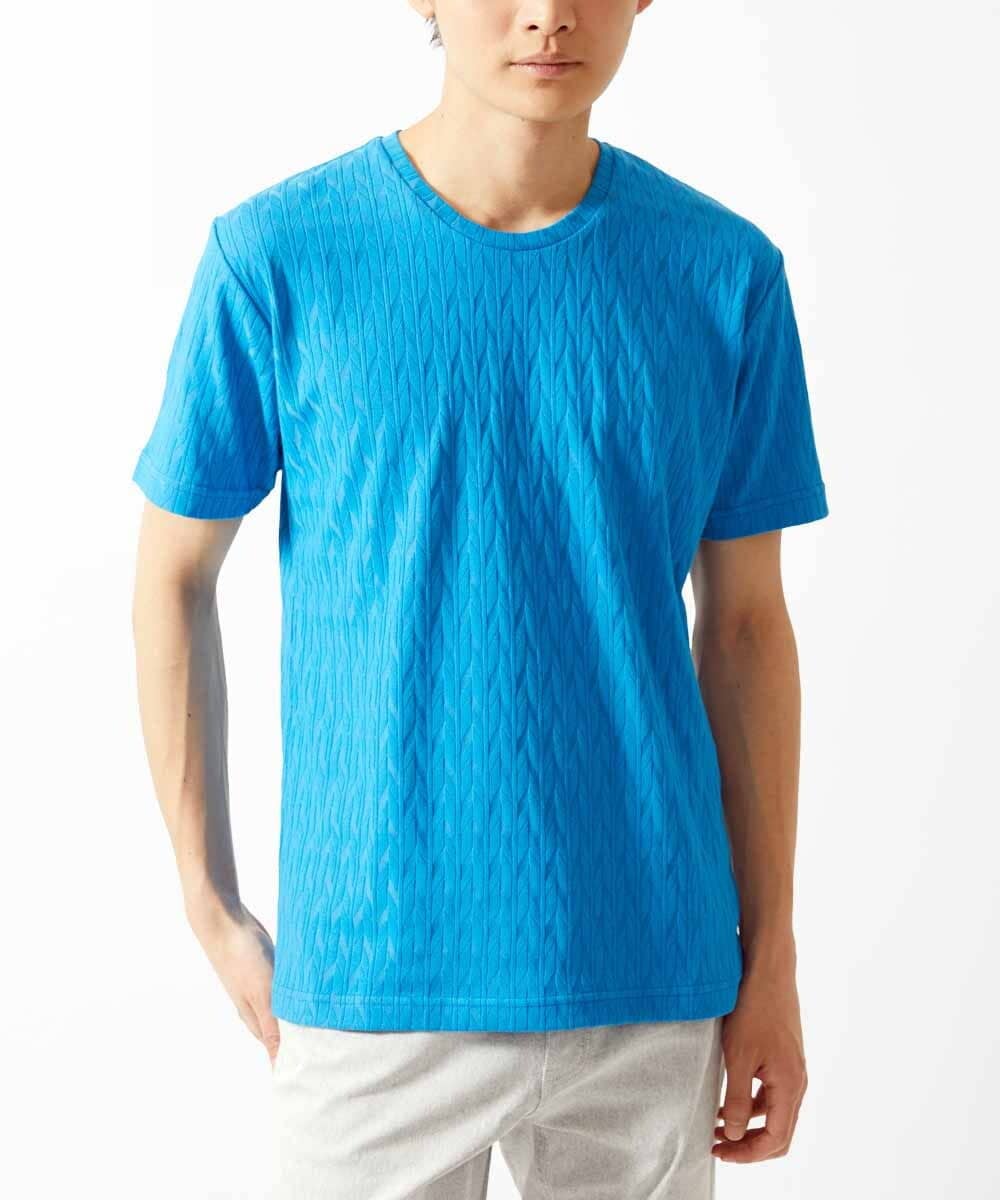 MKKGA71059 MK MICHEL KLEIN HOMME(MKミッシェルクランオム) へリンボン クルーネックTシャツ ブルー