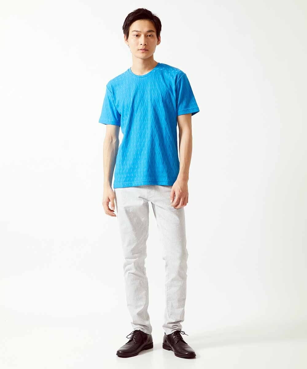 MKKGA71059 MK MICHEL KLEIN HOMME(MKミッシェルクランオム) へリンボン クルーネックTシャツ ブルー