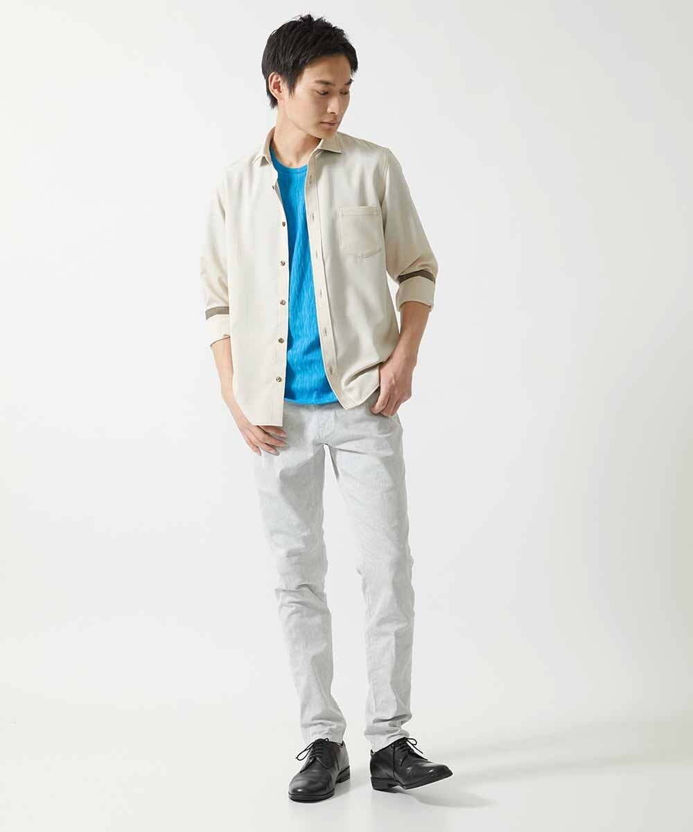 MKKGA71059 MK MICHEL KLEIN HOMME(MKミッシェルクランオム) へリンボン クルーネックTシャツ ブルー