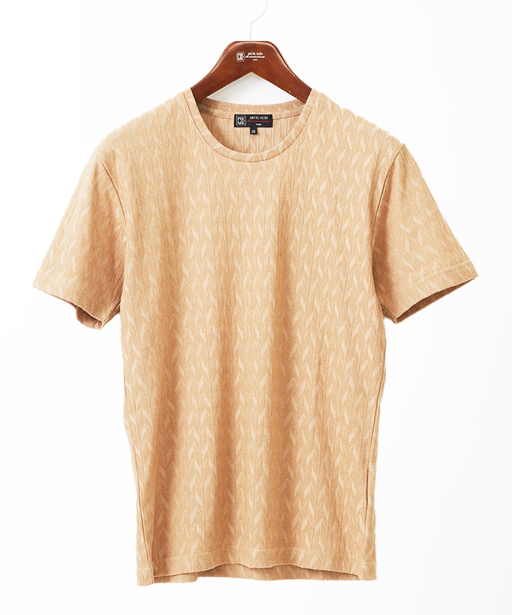 MKKGA71059 MK MICHEL KLEIN HOMME(MKミッシェルクランオム) へリンボン クルーネックTシャツ ベージュ