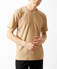 MKKGA71059 MK MICHEL KLEIN HOMME(MKミッシェルクランオム) へリンボン クルーネックTシャツ ベージュ