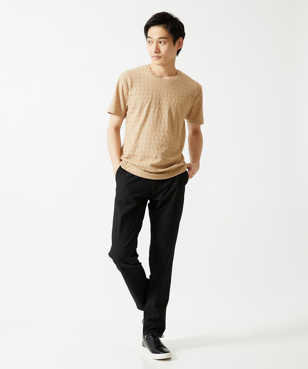 MKKGA71059 MK MICHEL KLEIN HOMME(MKミッシェルクランオム) へリンボン クルーネックTシャツ ベージュ