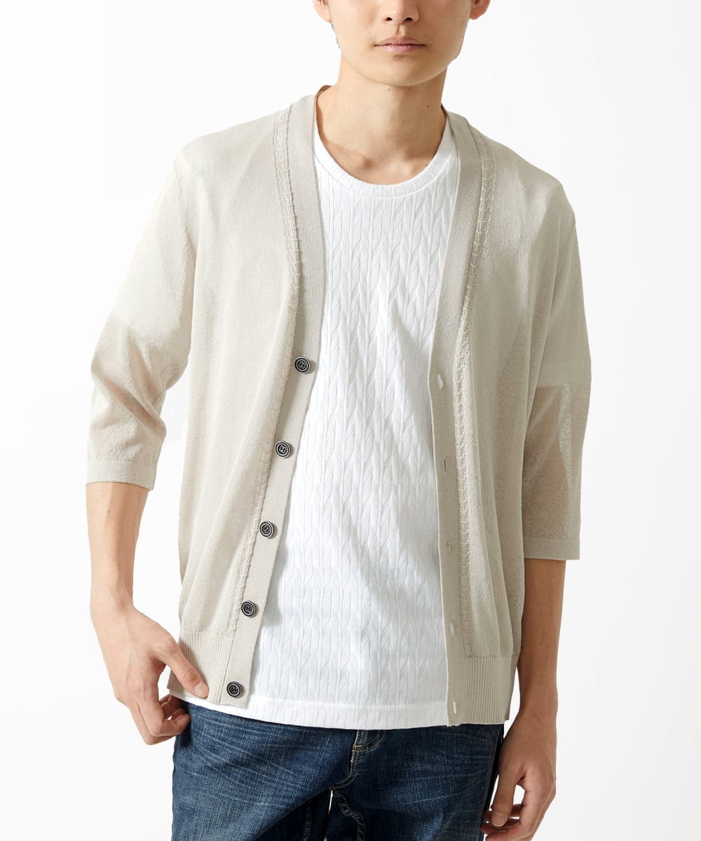 MKKGA71059 MK MICHEL KLEIN HOMME(MKミッシェルクランオム) へリンボン クルーネックTシャツ ホワイト