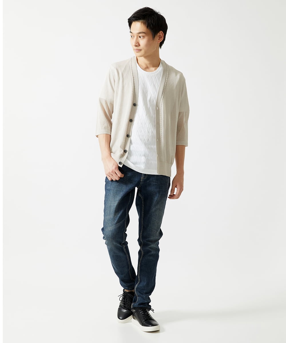 MKKGA71059 MK MICHEL KLEIN HOMME(MKミッシェルクランオム) へリンボン クルーネックTシャツ ホワイト