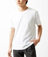 MKKGA71059 MK MICHEL KLEIN HOMME(MKミッシェルクランオム) へリンボン クルーネックTシャツ ホワイト
