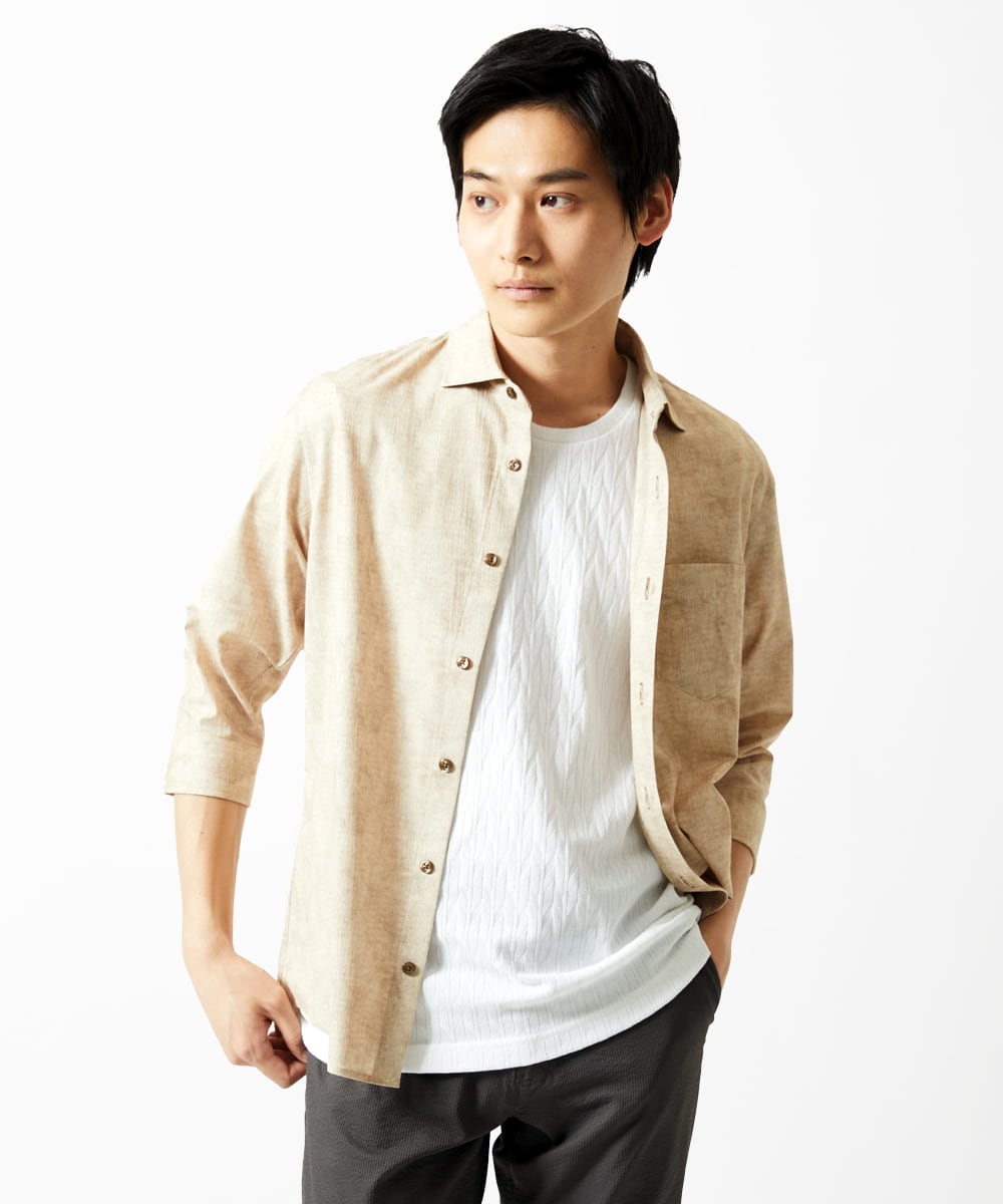 MKKGA71059 MK MICHEL KLEIN HOMME(MKミッシェルクランオム) へリンボン クルーネックTシャツ ホワイト