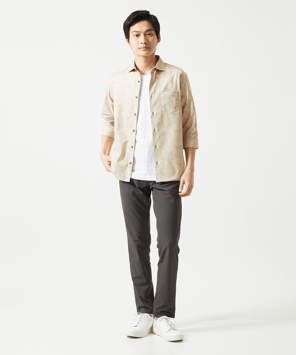 MKKGA71059 MK MICHEL KLEIN HOMME(MKミッシェルクランオム) へリンボン クルーネックTシャツ ホワイト