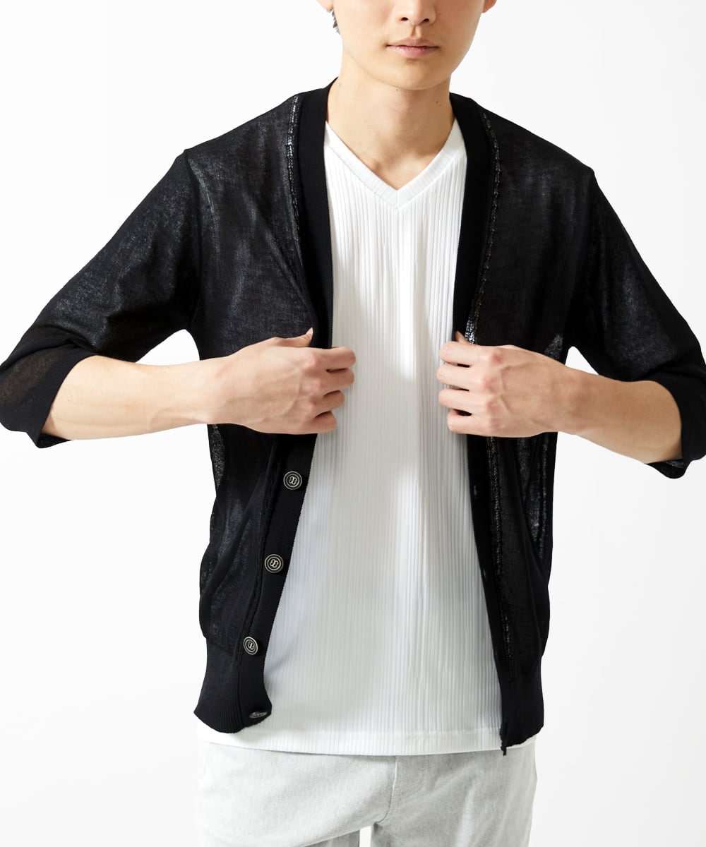 MKKGA72079 MK MICHEL KLEIN HOMME ストライプ柄VネックTシャツ