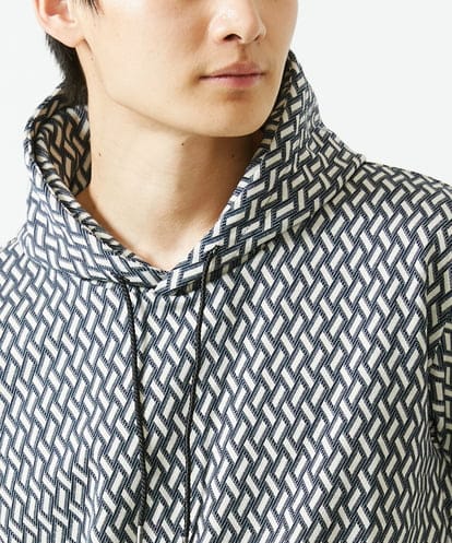 MK MICHEL KLEIN HOMME(MK ミッシェルクランオム) プルオーバーパーカー / ジャガードパターン ネイビー/紺 46