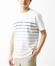 MKKGC08059 MK MICHEL KLEIN HOMME(MKミッシェルクランオム) Tシャツ / グラデーションマリンボーダー オレンジ