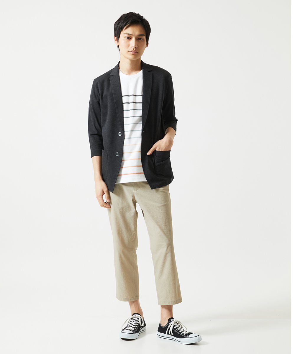 MKKGC08059 MK MICHEL KLEIN HOMME(MKミッシェルクランオム) Tシャツ / グラデーションマリンボーダー オレンジ