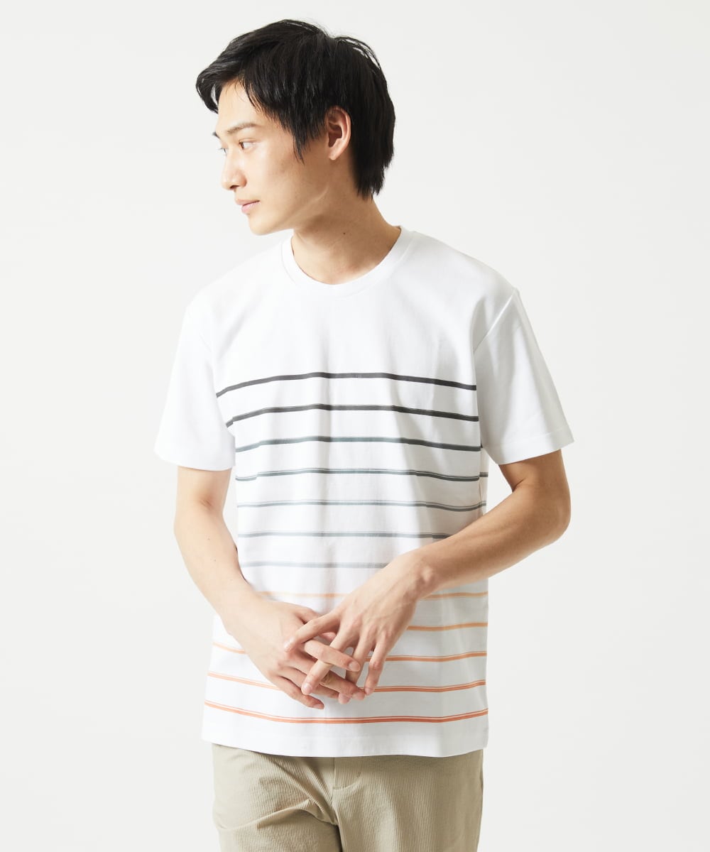 MKKGC08059 MK MICHEL KLEIN HOMME(MKミッシェルクランオム) Tシャツ / グラデーションマリンボーダー オレンジ