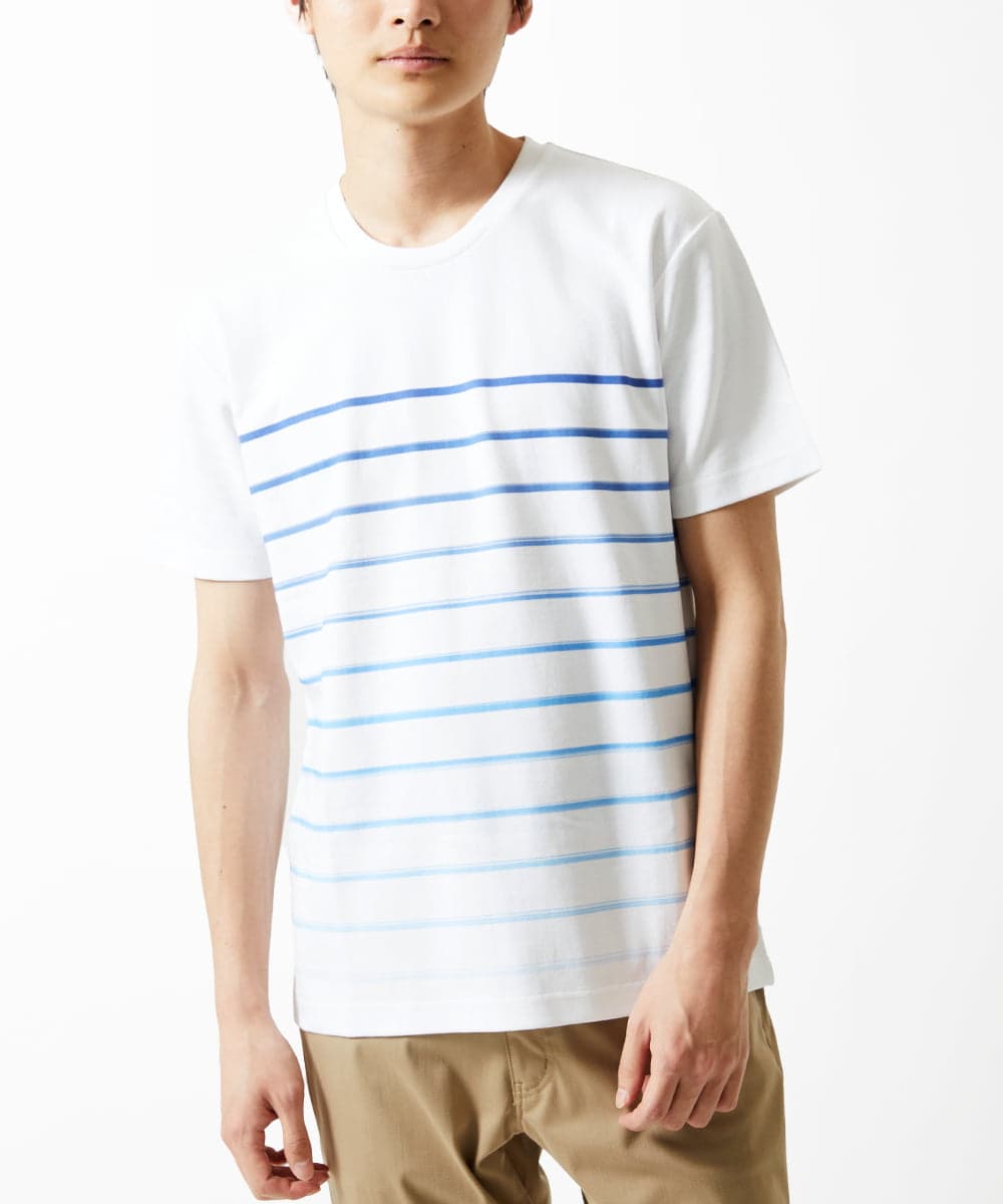 MKKGC08059 MK MICHEL KLEIN HOMME(MKミッシェルクランオム) Tシャツ / グラデーションマリンボーダー ブルー