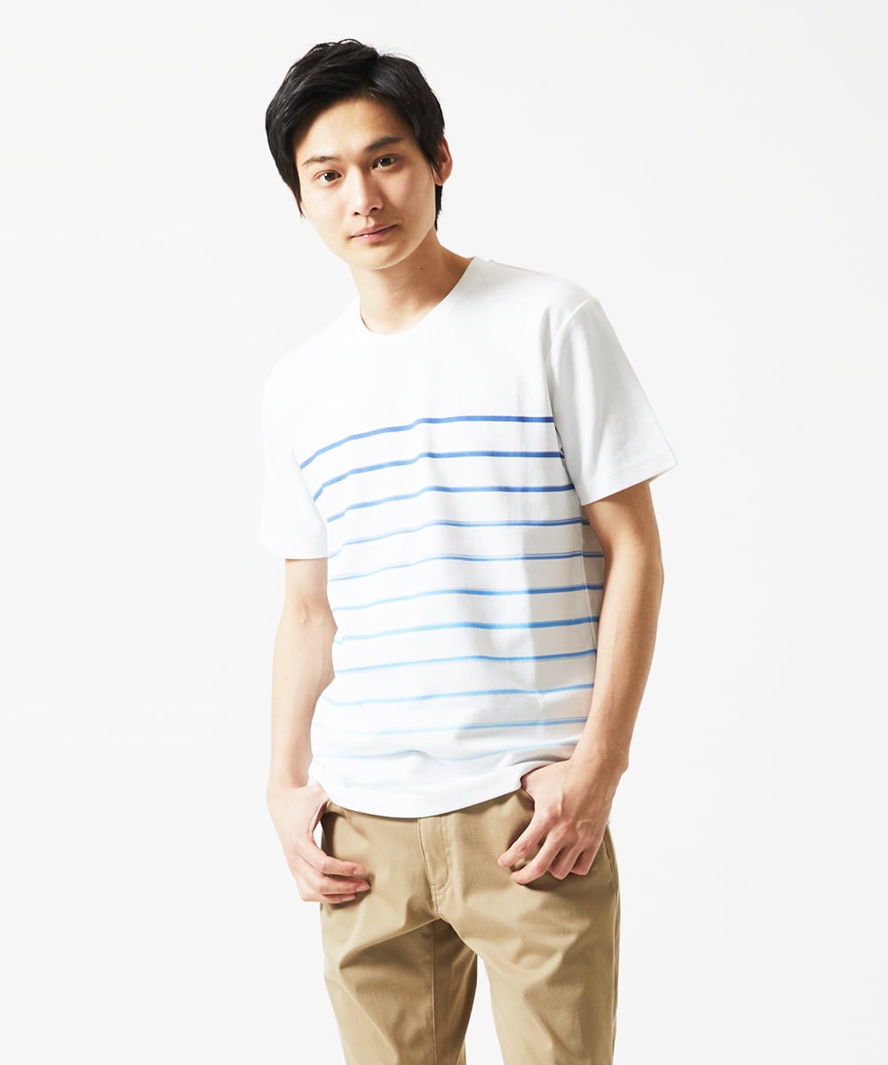 MKKGC08059 MK MICHEL KLEIN HOMME(MKミッシェルクランオム) Tシャツ / グラデーションマリンボーダー ブルー