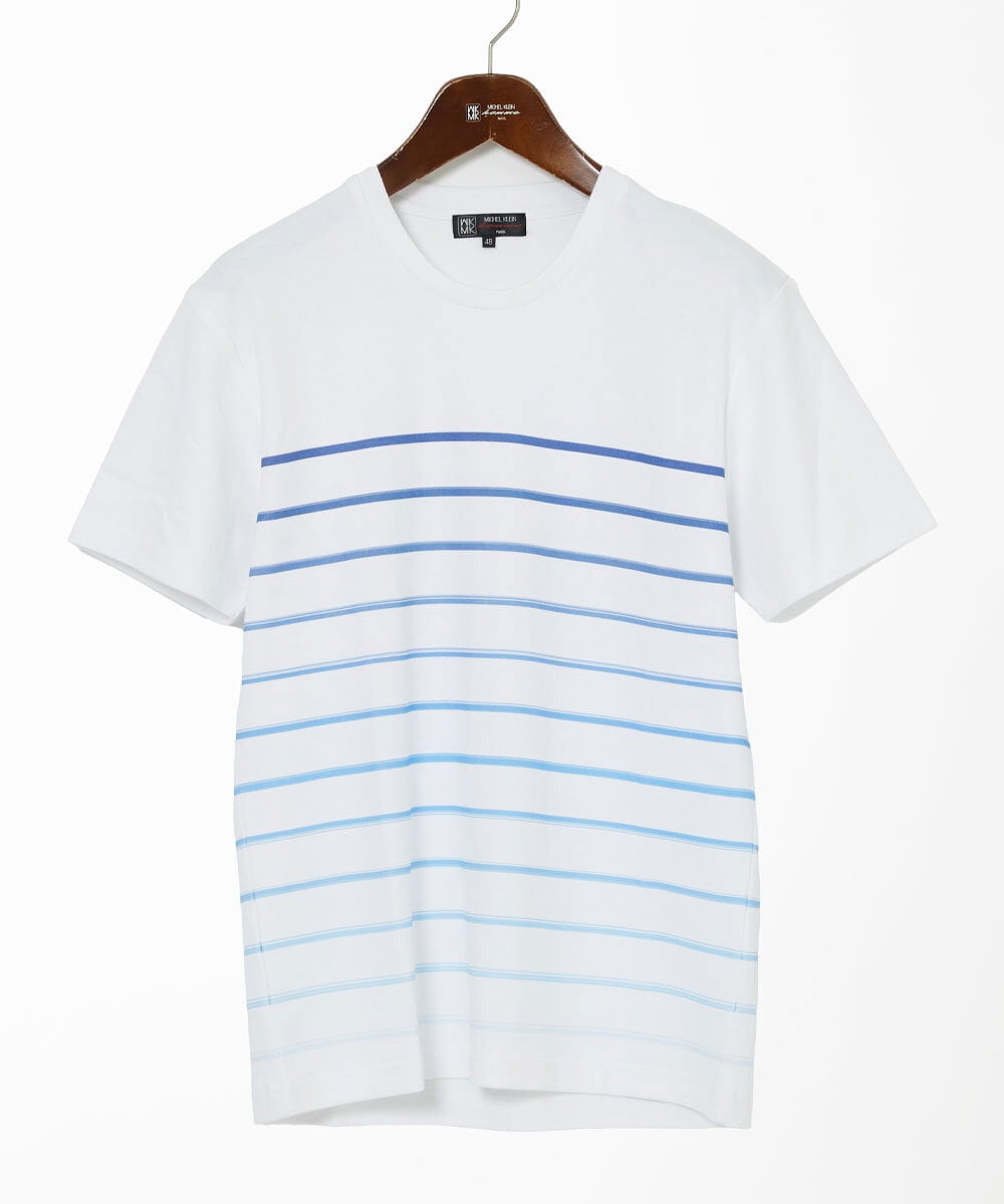 MKKGC08059 MK MICHEL KLEIN HOMME(MKミッシェルクランオム) Tシャツ / グラデーションマリンボーダー ブルー