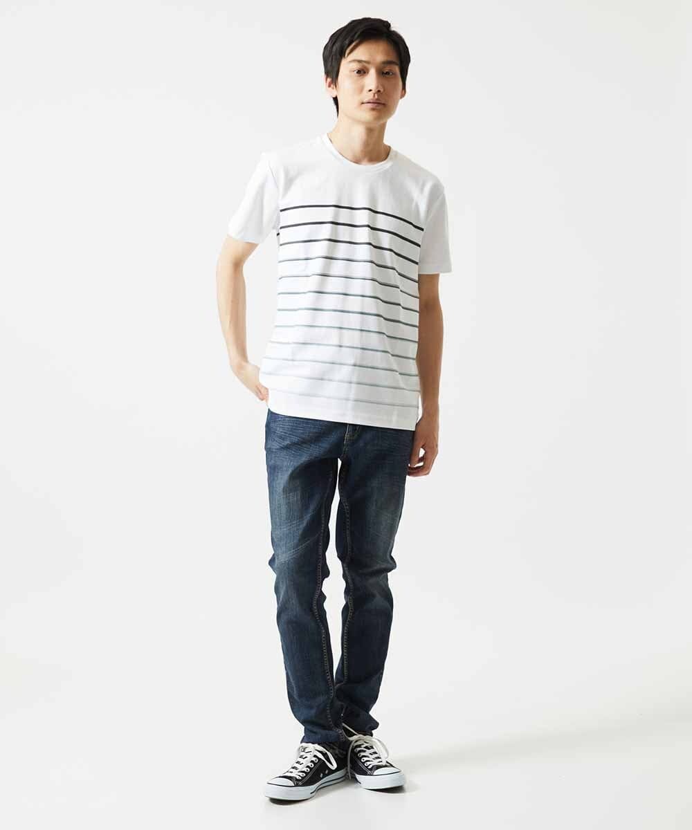 MKKGC08059 MK MICHEL KLEIN HOMME(MKミッシェルクランオム) Tシャツ / グラデーションマリンボーダー ブラック
